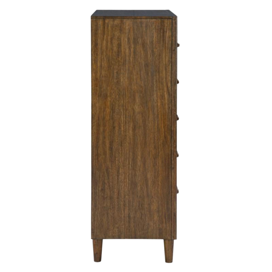 Lyncott 5 Drawer Chest of Drawers in Medium Brown side view - five drawer chest by Ashley - Whats New Furniture Portland OR