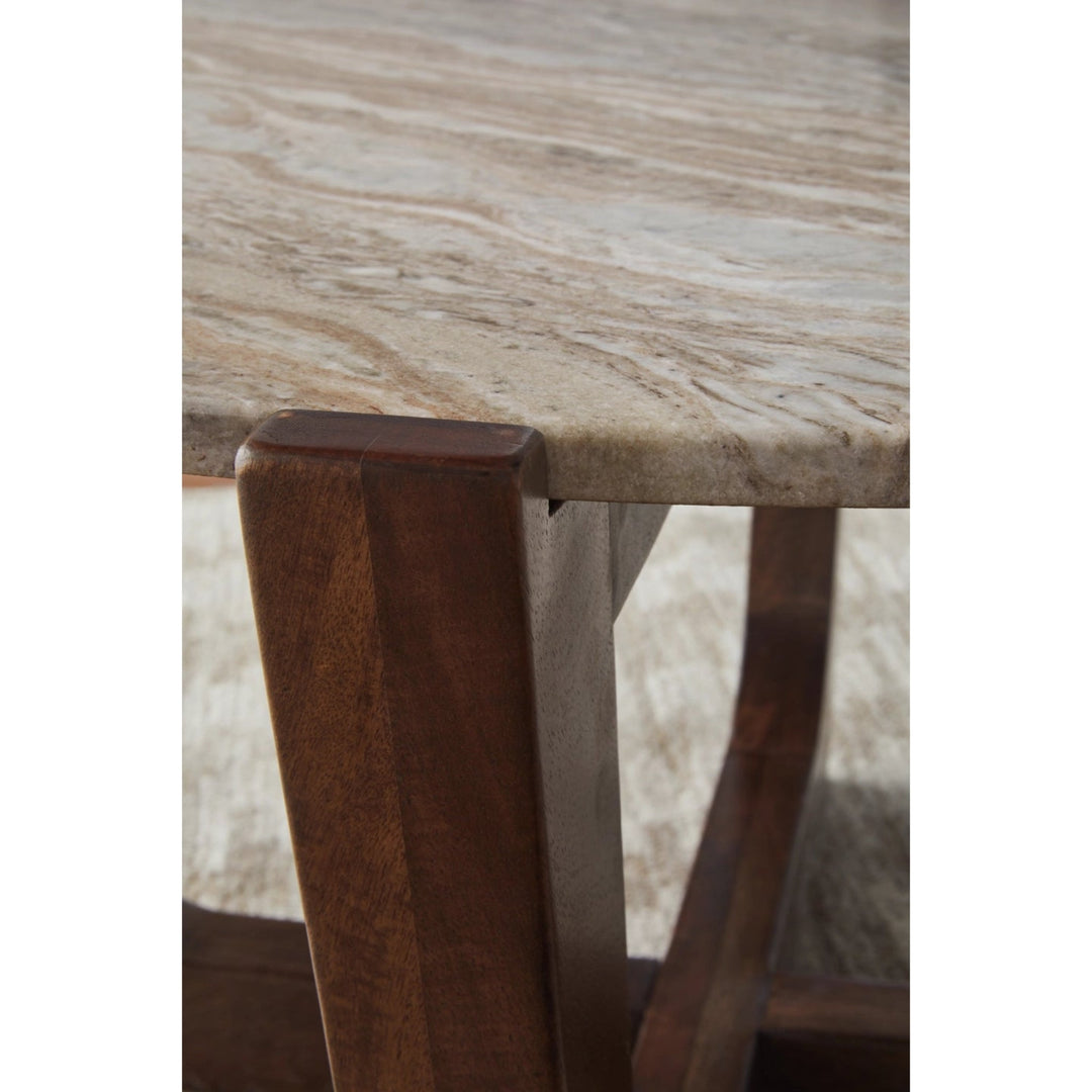 Tanidore End Table in Warm Brown leg detail - round end table by Ashley - Whats New Furniture Portland OR