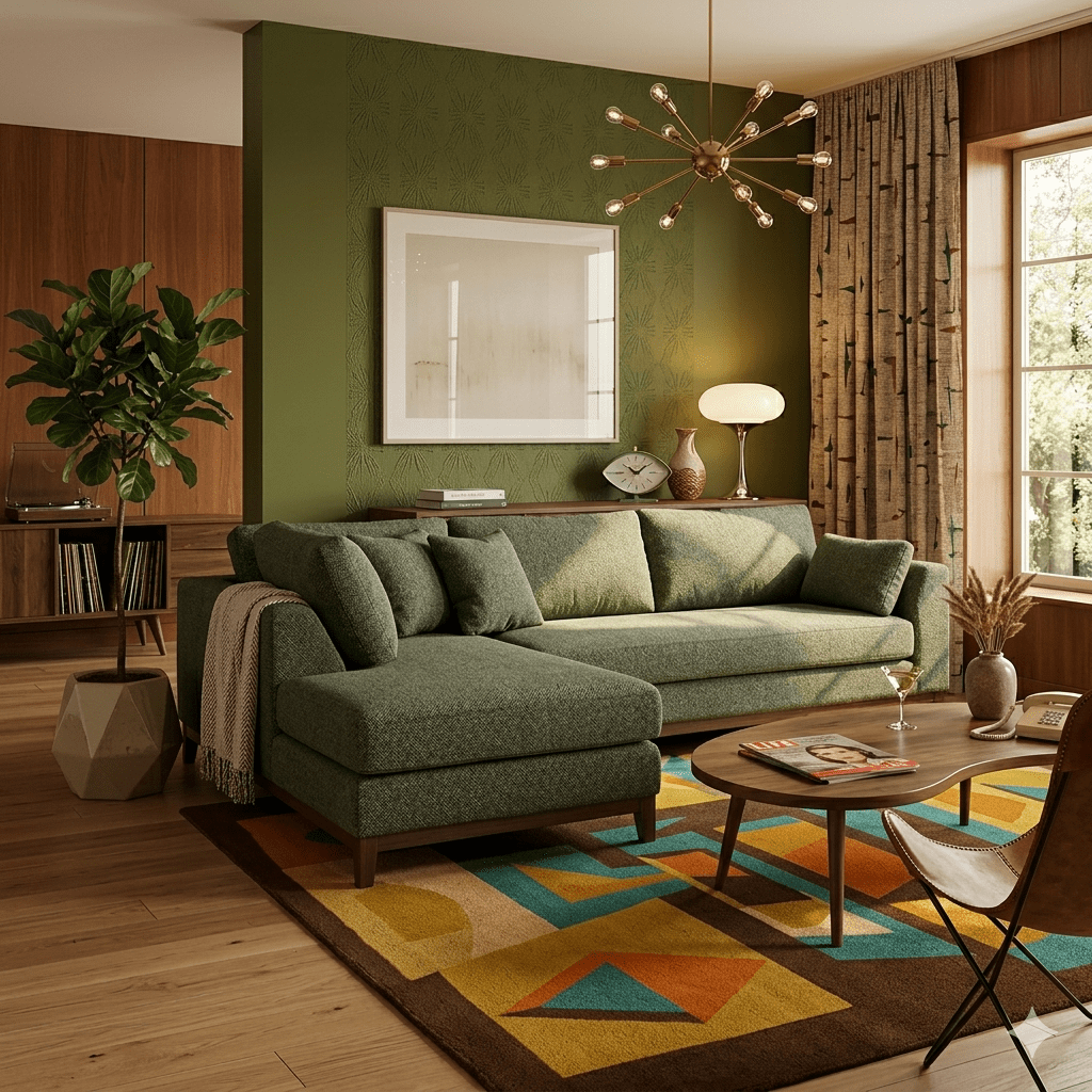 Aspen Open Chaise Sectional in Eureka Ireland lifestyle in olive-tone den - open-chaise sectional sofa by Stanton - Whats New Furniture Portland OR