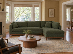 Aspen Open Chaise Sectional in Eureka Ireland, right-hand chaise, styled in a 1920s Laurelhurst Colonial living room - Whats New Furniture Portland OR