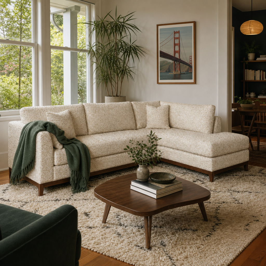 Aspen Open Chaise Sectional in Phat Cream styled in a Portland home - Whats New Furniture