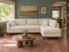 Aspen Open Chaise Sectional in Phat Cream, right-hand chaise, styled in a 1940s Woodstock cottage - Whats New Furniture Portland OR