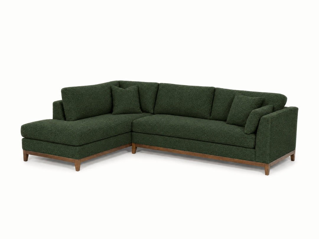 Aspen Open Chaise Sectional in Rio Spinach, left-hand chaise - studio three-quarter view - Stanton - Whats New Furniture Portland OR