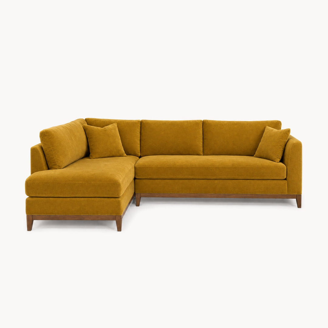 Aspen Open Chaise Sectional in Vintage Saffron, left-hand chaise - studio front view - Stanton - Whats New Furniture Portland OR