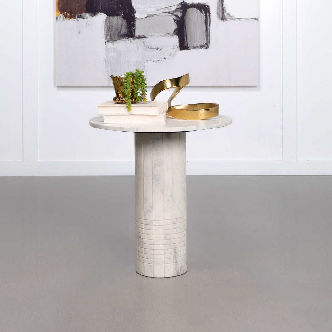 Astoria Round Genuine Marble Side End Table White - What&