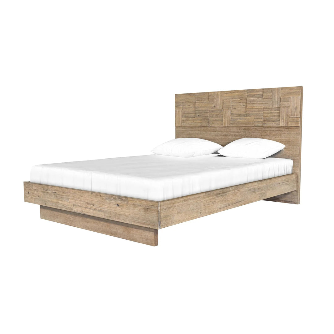 Atlantis Queen Bed Frame in Light Brushed Taupe dressed side angle - queen bed frame by LH Imports - Whats New Furniture Portland OR