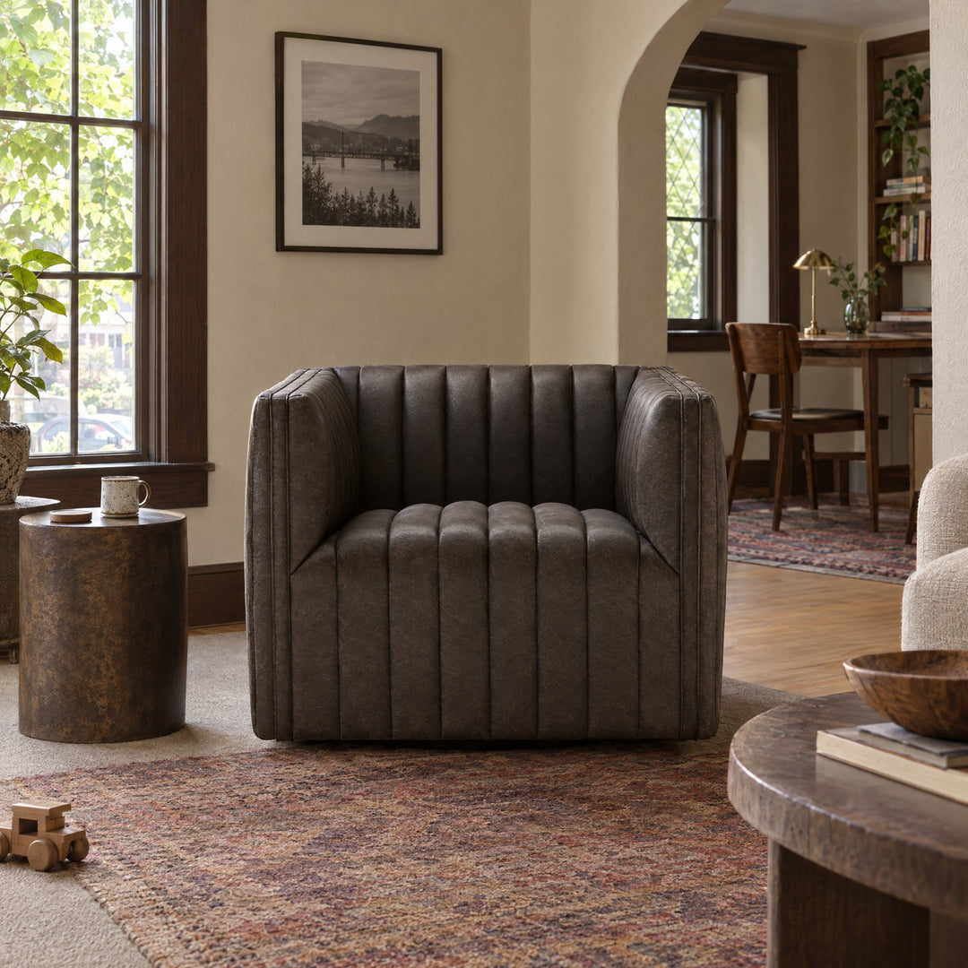 Augustine Swivel Chair in Deacon Wolf styled in a Portland home - Whats New Furniture
