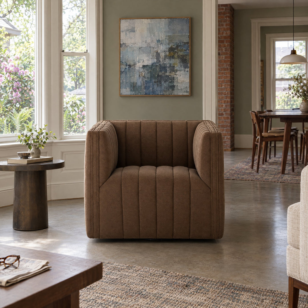 Augustine Swivel Chair in Maestro Cigar styled in a Portland home - Whats New Furniture
