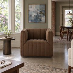 Augustine Swivel Chair in Maestro Cigar styled in a Portland home - Whats New Furniture