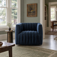 Augustine Swivel Chair in Sapphire Navy styled in a Portland home - Whats New Furniture