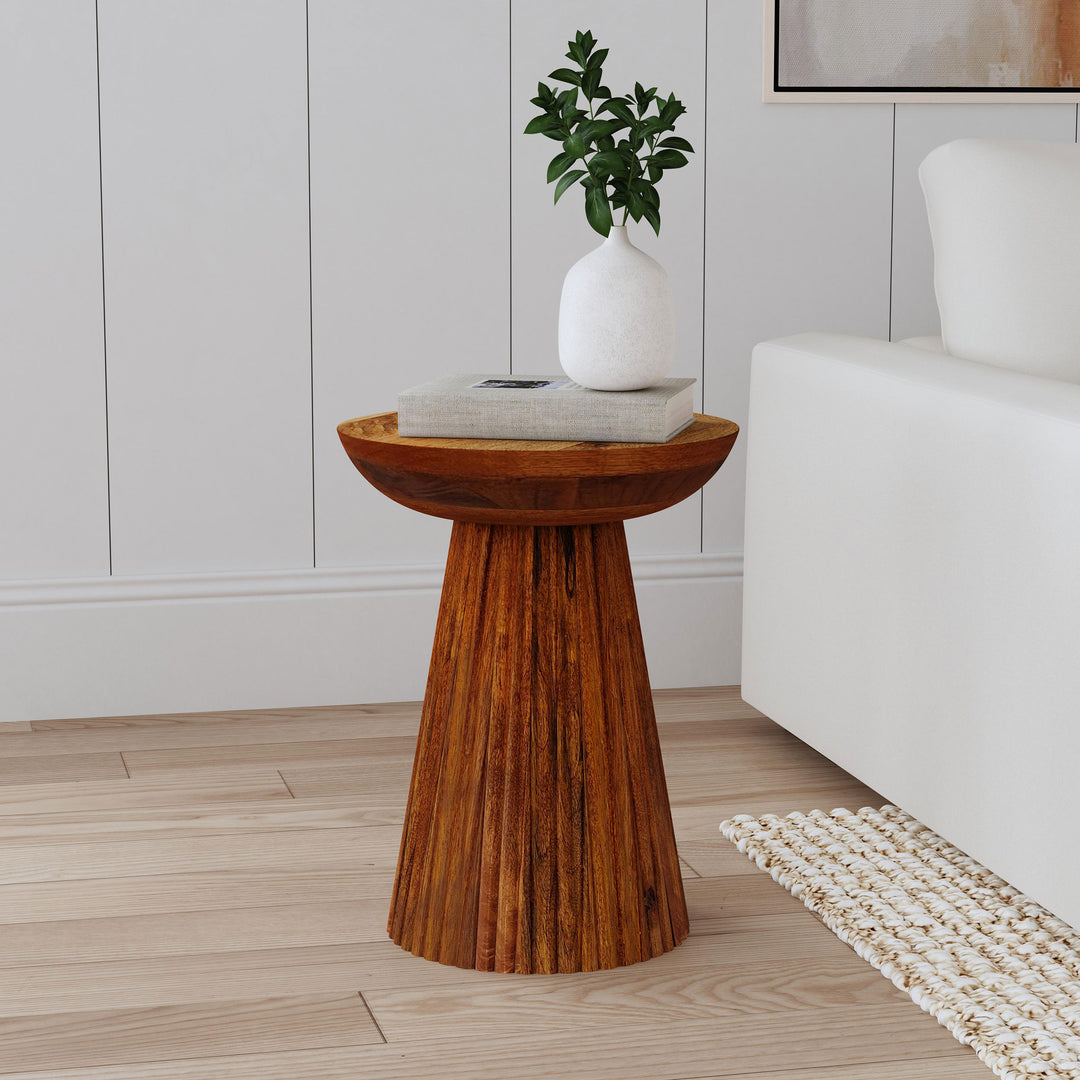 Aureo Round Solid Wood Accent Side Table Wild Honey - What&