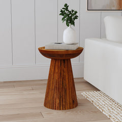Aureo Round Solid Wood Accent Side Table Wild Honey - What&