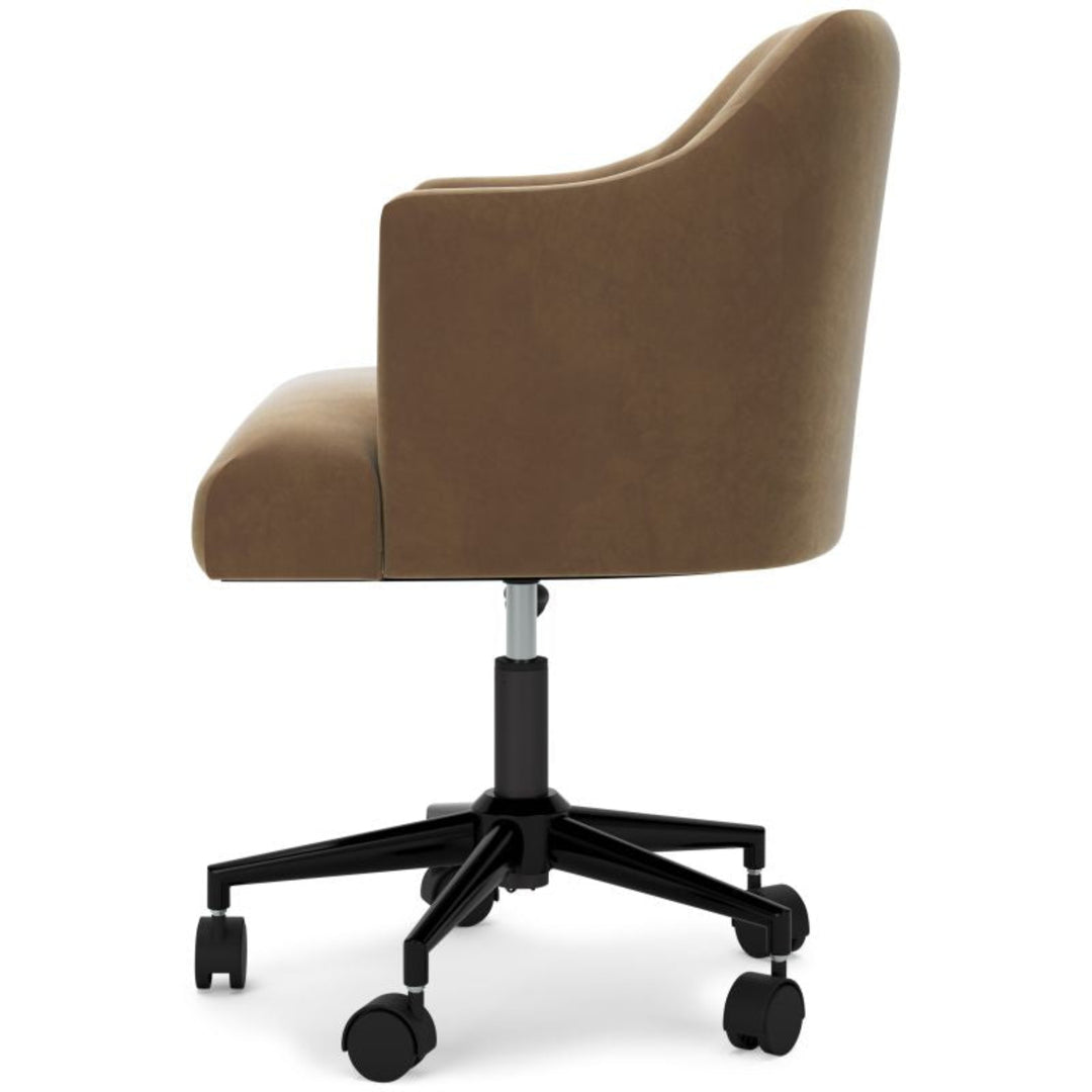 Austanny Desk Chair in warm brown detail view - swivel barrel-back desk chair by Ashley - Whats New Furniture Portland OR