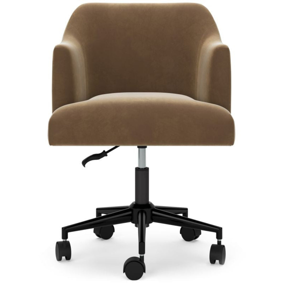 Austanny Desk Chair in warm brown - swivel barrel-back desk chair by Ashley - Whats New Furniture Portland OR
