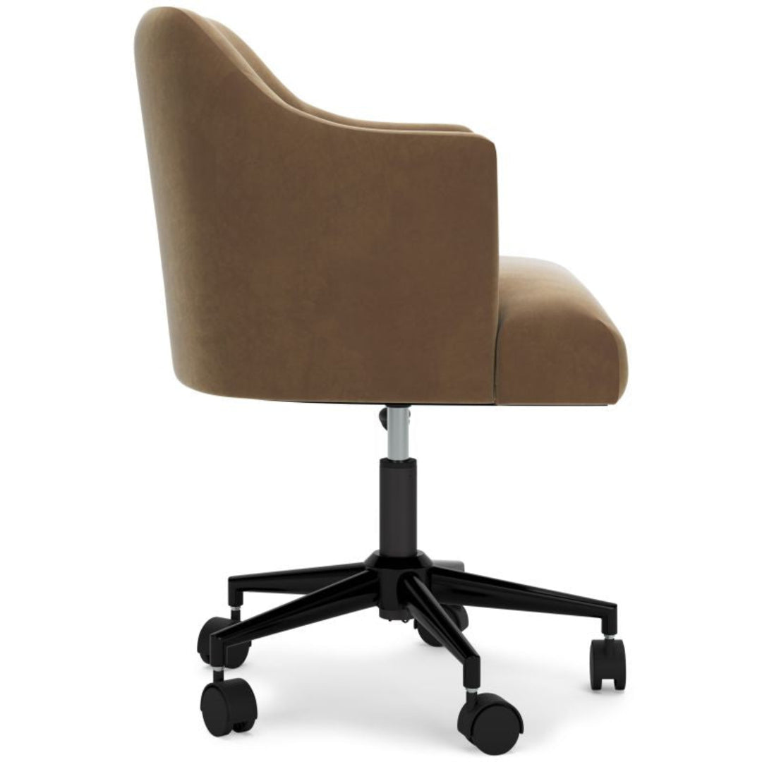 Austanny Desk Chair in warm brown lifestyle setting - swivel barrel-back desk chair by Ashley - Whats New Furniture Portland OR