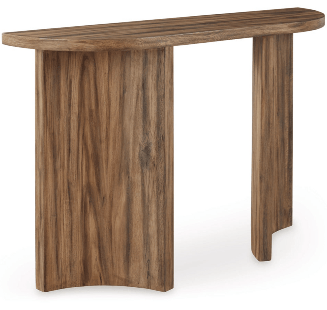 Austanny Sofa Table in Warm Brown side angle - sofa table by Ashley - Whats New Furniture Portland OR