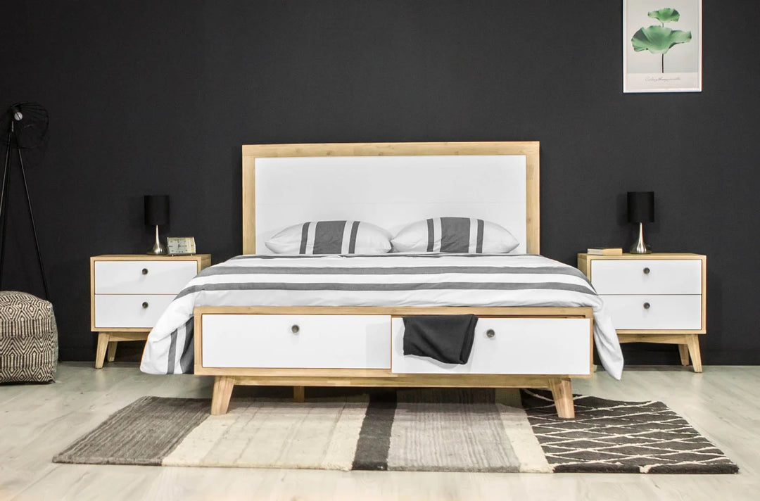 Ava King Bed Frame in White/Natural Brushed configuration shot - king storage bed frame by LH Imports - Whats New Furniture Portland OR