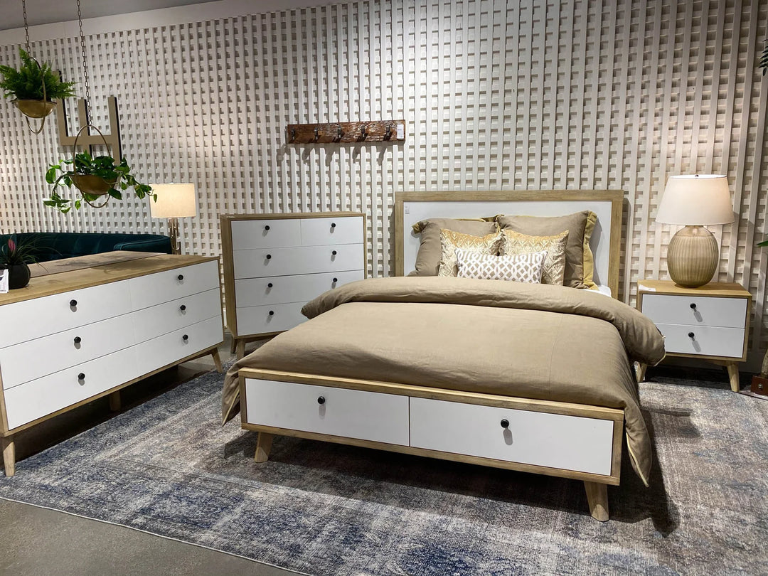 Ava King Bed Frame in White/Natural Brushed profile view - king storage bed frame by LH Imports - Whats New Furniture Portland OR