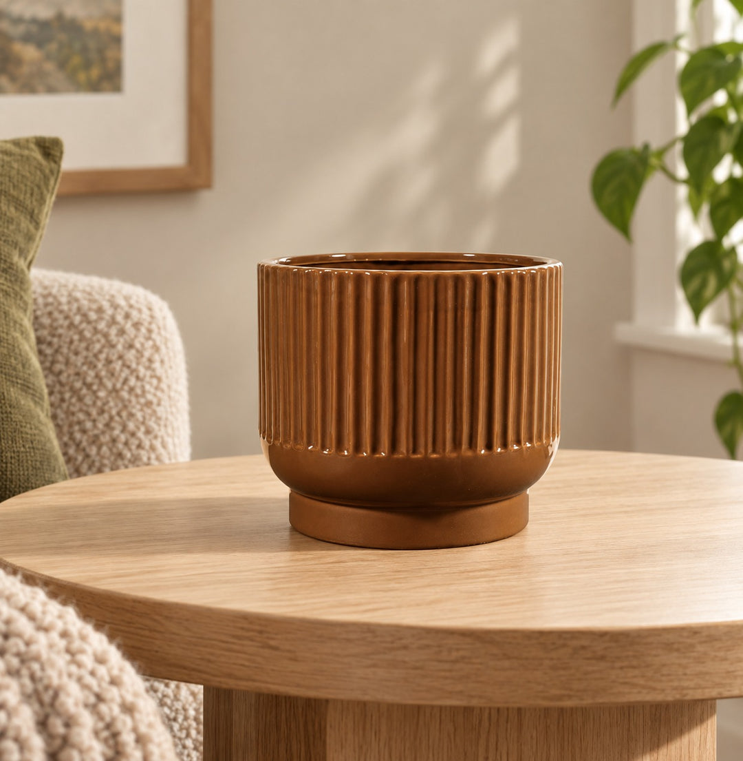 One piece from the Avalyah 8-Inch Vase Set of 2 in Burnt Umber styled in a Portland home — lifestyle view