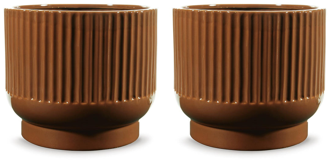 Avalyah 8-Inch Vase Set of 2 in Burnt Umber — Ashley Furniture official alternate studio set view view