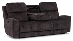 Bachelor reclining sofa front view — Oregon-made custom fabric sofa