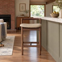 Baden Bar &amp; Counter Stool in Alcala Wheat / Sienna Brown / Sonoma Coco / Counter styled in a Portland home - Whats New Furniture