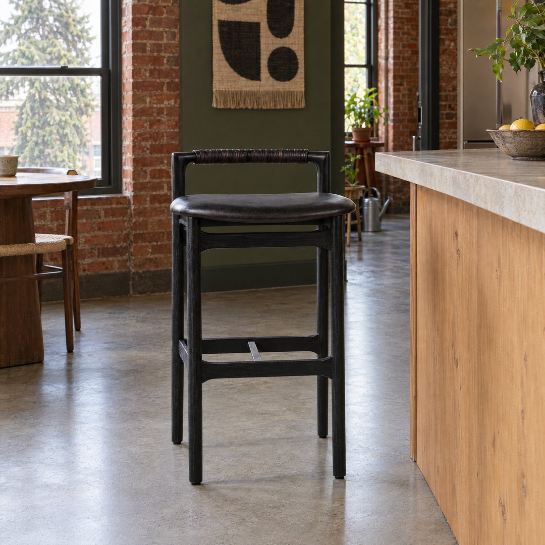 Baden Bar &amp; Counter Stool in Sonoma Black / Brushed Ebony / Bar styled in a Portland home - Whats New Furniture