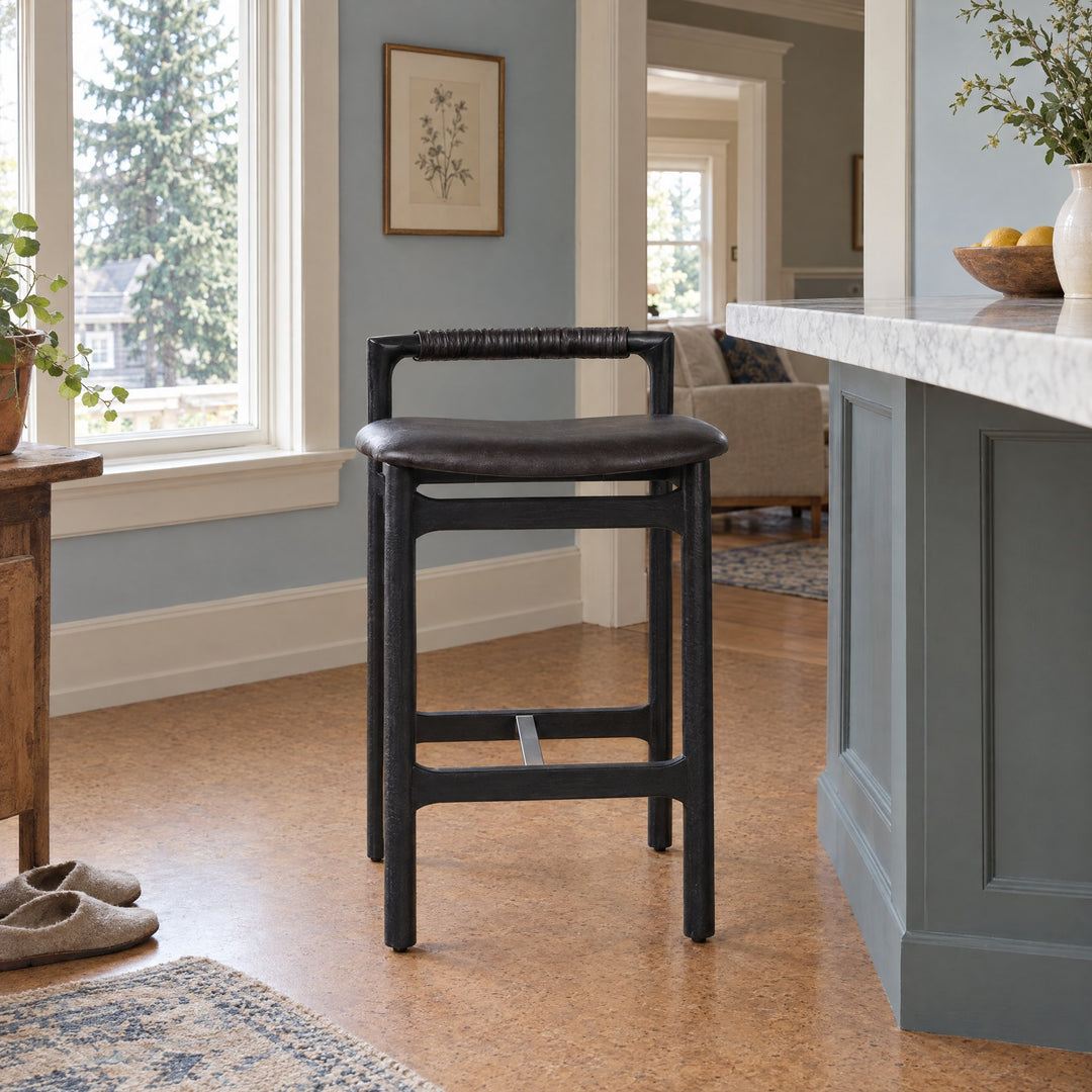 Baden Bar &amp; Counter Stool in Sonoma Black / Brushed Ebony / Counter styled in a Portland home - Whats New Furniture