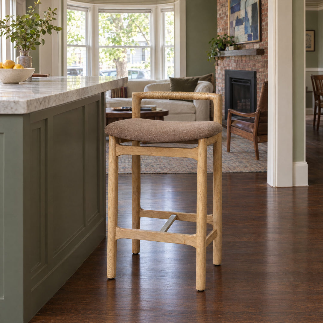 Baden Bar &amp; Counter Stool in Toasted Ash / Natural Paper Cord / Antwerp Cafe / Counter styled in a Portland home - Whats New Furniture