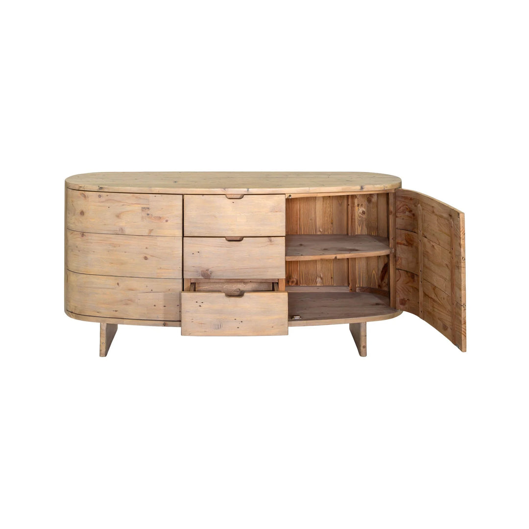 Bahama Sideboard in Sundried Wheat open storage front view - reclaimed pine sideboard by LH Imports - Whats New Furniture Portland OR