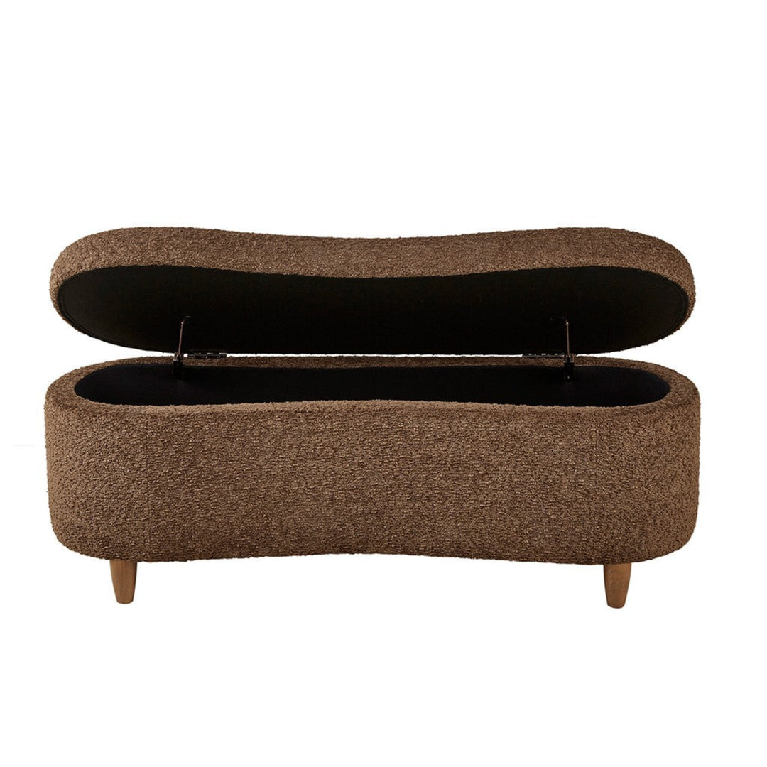Bailey Storage Bench in chocolate side angle - boucle storage bench by Olliix - Whats New Furniture Portland OR