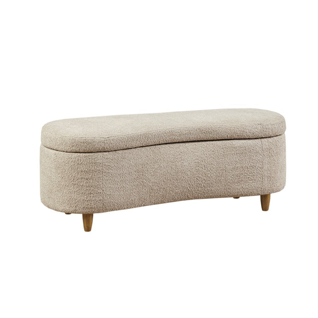 Bailey Storage Bench in chocolate lifestyle setting - boucle storage bench by Olliix - Whats New Furniture Portland OR