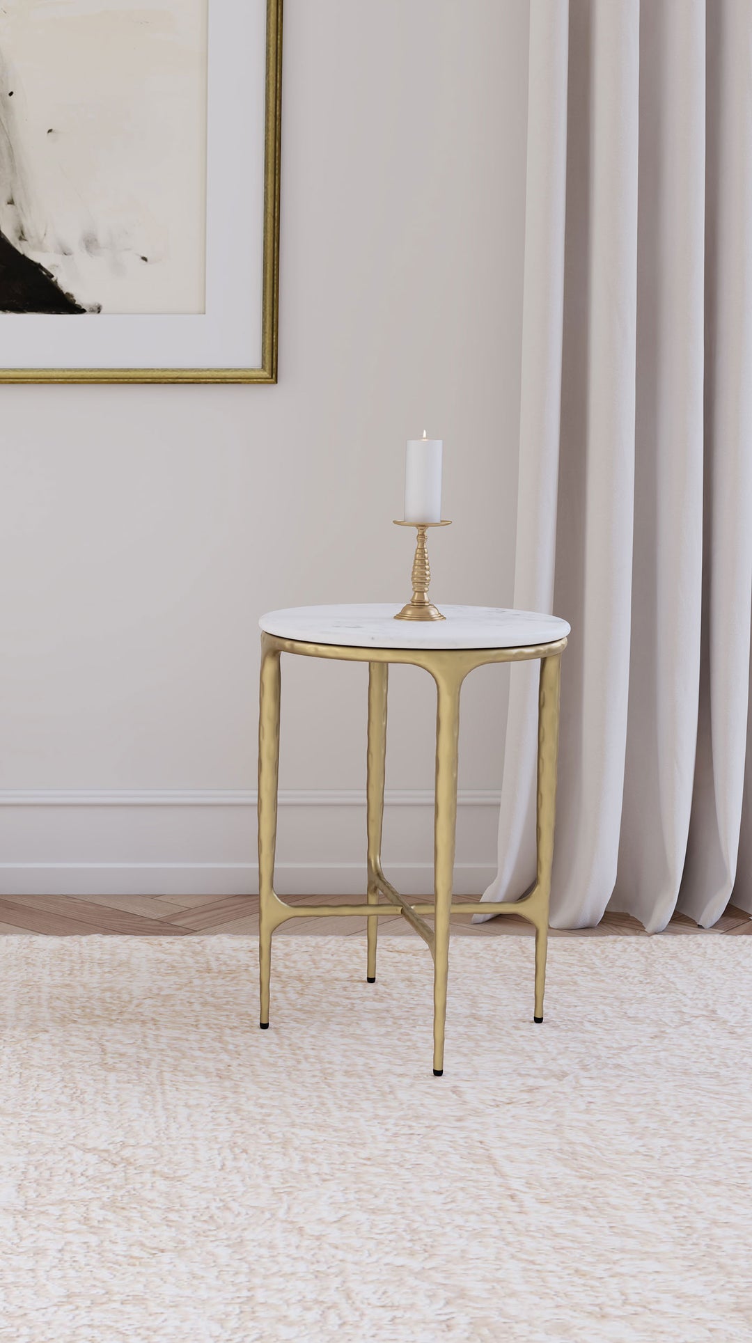 Baldwin Round Marble Top Side Table White and Gold - What&