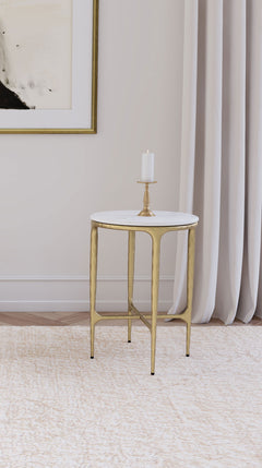 Baldwin Round Marble Top Side Table White and Gold - What&