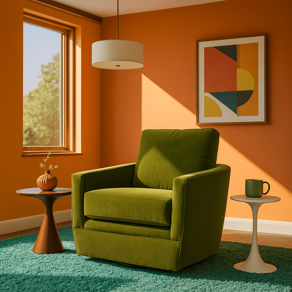 Baltimo Swivel/Glider Chair in Hunter Green lifestyle setting - swivel glider chair by LH Imports - Whats New Furniture Portland OR