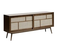 Barrali Sideboard in smoked oak side angle - smoked oak rattan sideboard - Whats New Furniture Portland OR