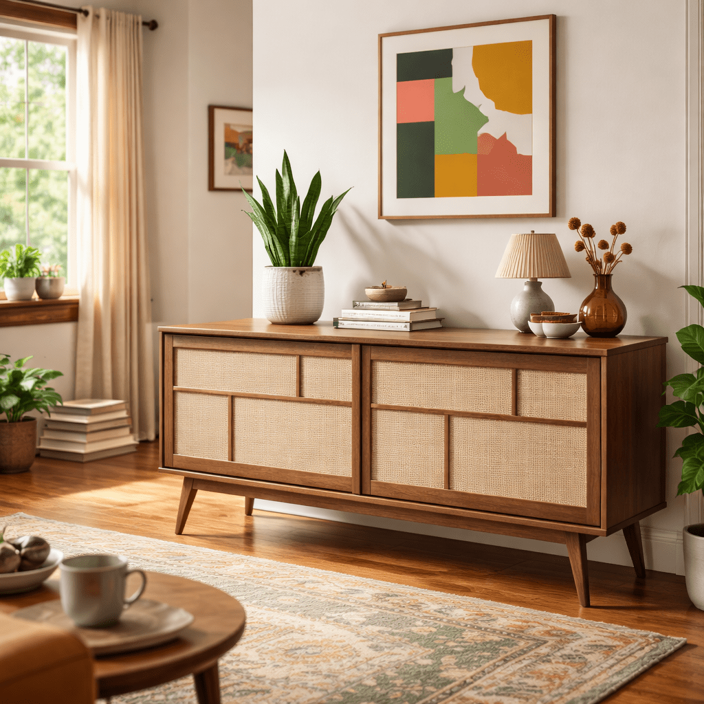 Barrali Sideboard in smoked oak detail view - smoked oak rattan sideboard - Whats New Furniture Portland OR