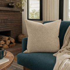 Beckett Fawn Chenille Throw Pillow styled in a Portland Alberta Arts sitting room lifestyle - Whats New Furniture