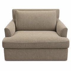 Beige mid-century compact sofa with clean low-slung lines