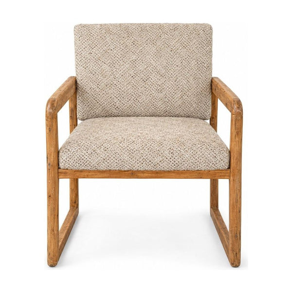 Beige mid-century dining chairs with solid wood frames, shown as a set of four - Whats New Furniture Portland OR