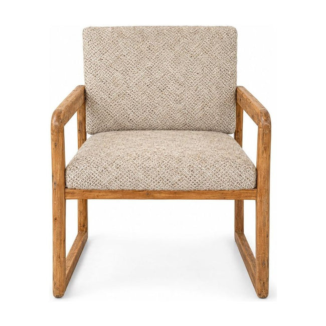 Beige mid-century dining chairs with solid wood frames, shown as a set of four - Whats New Furniture Portland OR