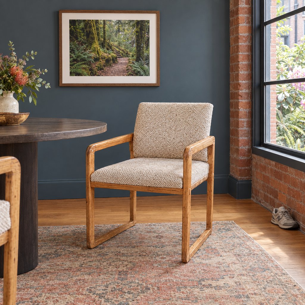 Set of Four Mid-Century Dining Chairs in Beige styled in a Portland home - Whats New Furniture