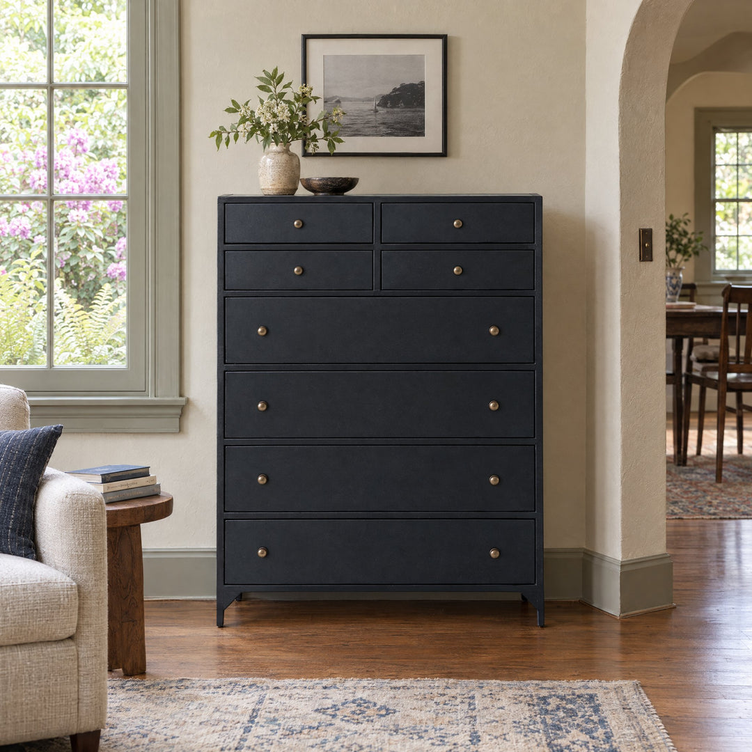 Belmont 8-Drawer Tall Dresser in Black styled in a Portland home - Whats New Furniture