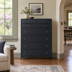 Belmont 8-Drawer Tall Dresser in Black styled in a Portland home - Whats New Furniture