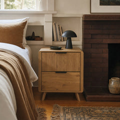 Bennett 2 Drawer Bedroom Nightstand Bedside Table Light Oak styled in Portland Irvington foursquare with original built-ins living room - What&
