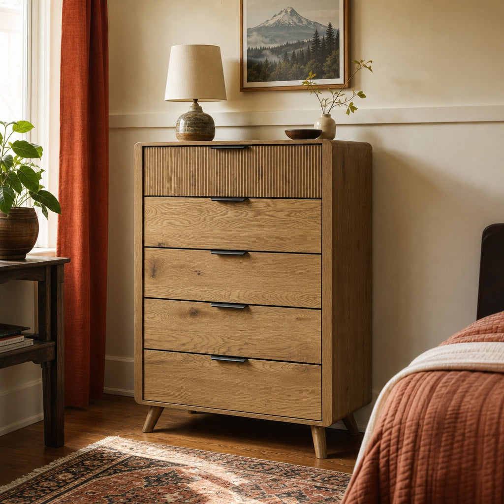 Bennett 5 Drawer Bedroom Chest Of Drawers Light Oak styled in Portland Montavilla cottage living room - What&