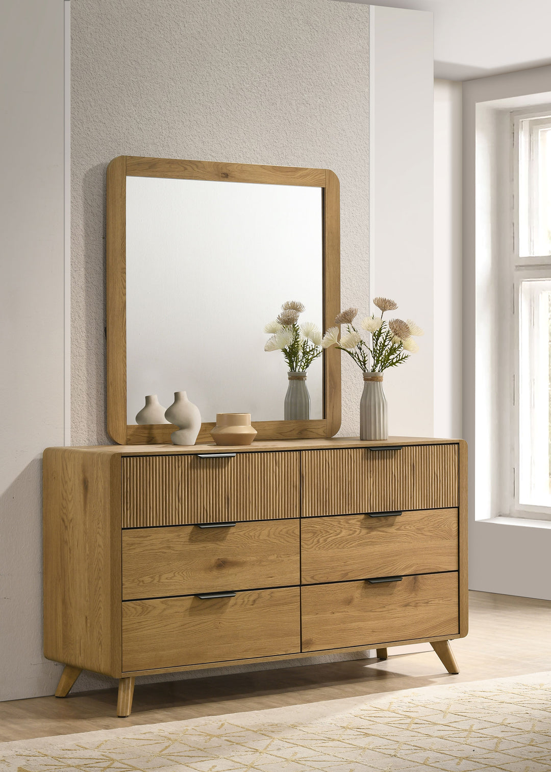 Bennett 6-drawer Bedroom Dresser and Mirror Set Light Oak - What&