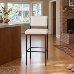 Benton Bar &amp; Counter Stool in Fayette Cloud styled in a Portland home - Whats New Furniture