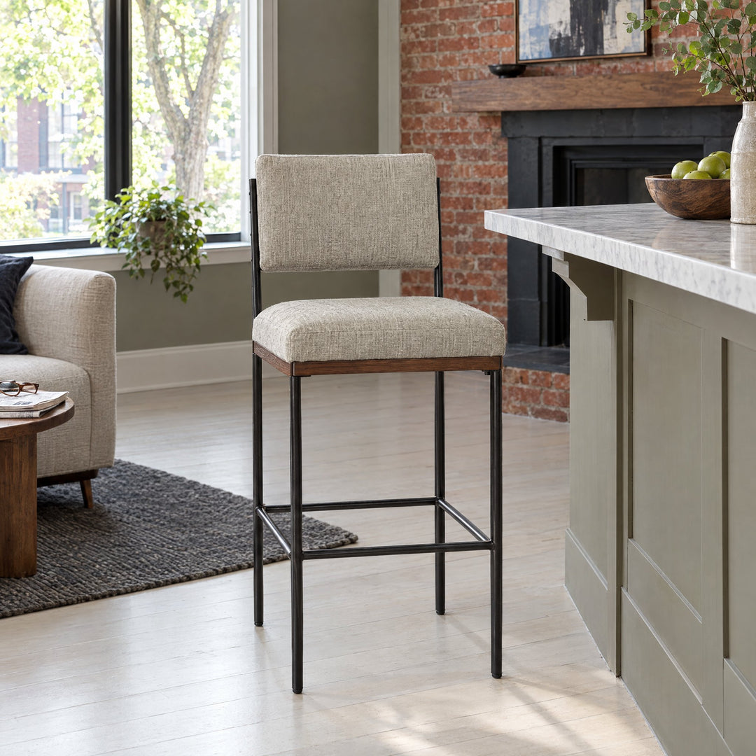 Benton Bar &amp; Counter Stool in Savile Flannel styled in a Portland home - Whats New Furniture