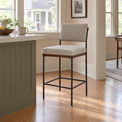 Benton Bar &amp; Counter Stool in Sonoma Chestnut / Drifted Oak / Midnight Iron / Counter styled in a Portland home - Whats New Furniture
